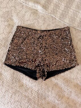 Sequin High-Waist Party Shorts in Gold - Women